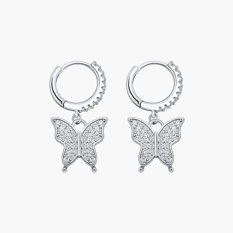 BUTTERFLY ICED EARRINGS – WHITE GOLD