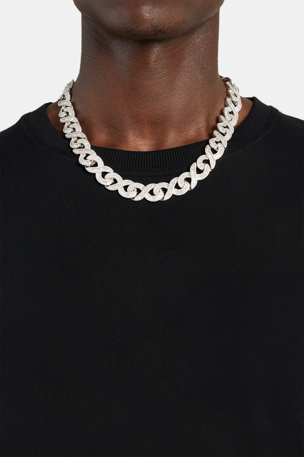 15mm Iced Baguette Infinity Chain - White Gold