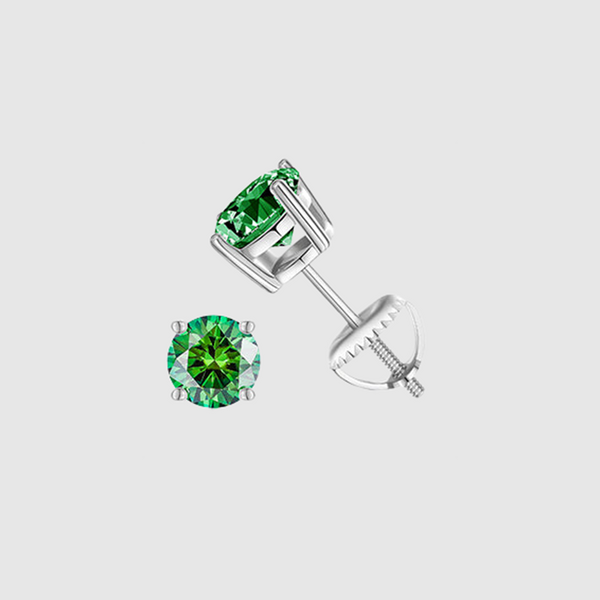 GREEN VVS ROUND 1CT EARRINGS   - White Gold Vermeil