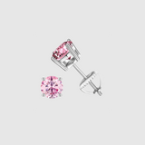 PINK VVS ROUND 1CT EARRINGS   - White Gold Vermeil