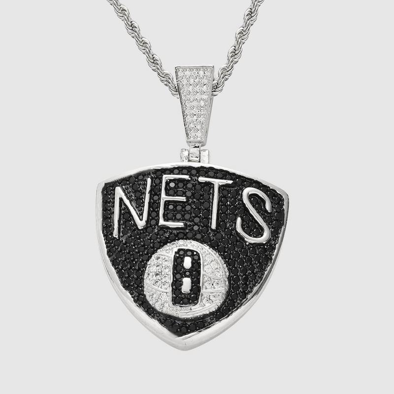 Brooklyn Nets Iced Pendant - White Gold