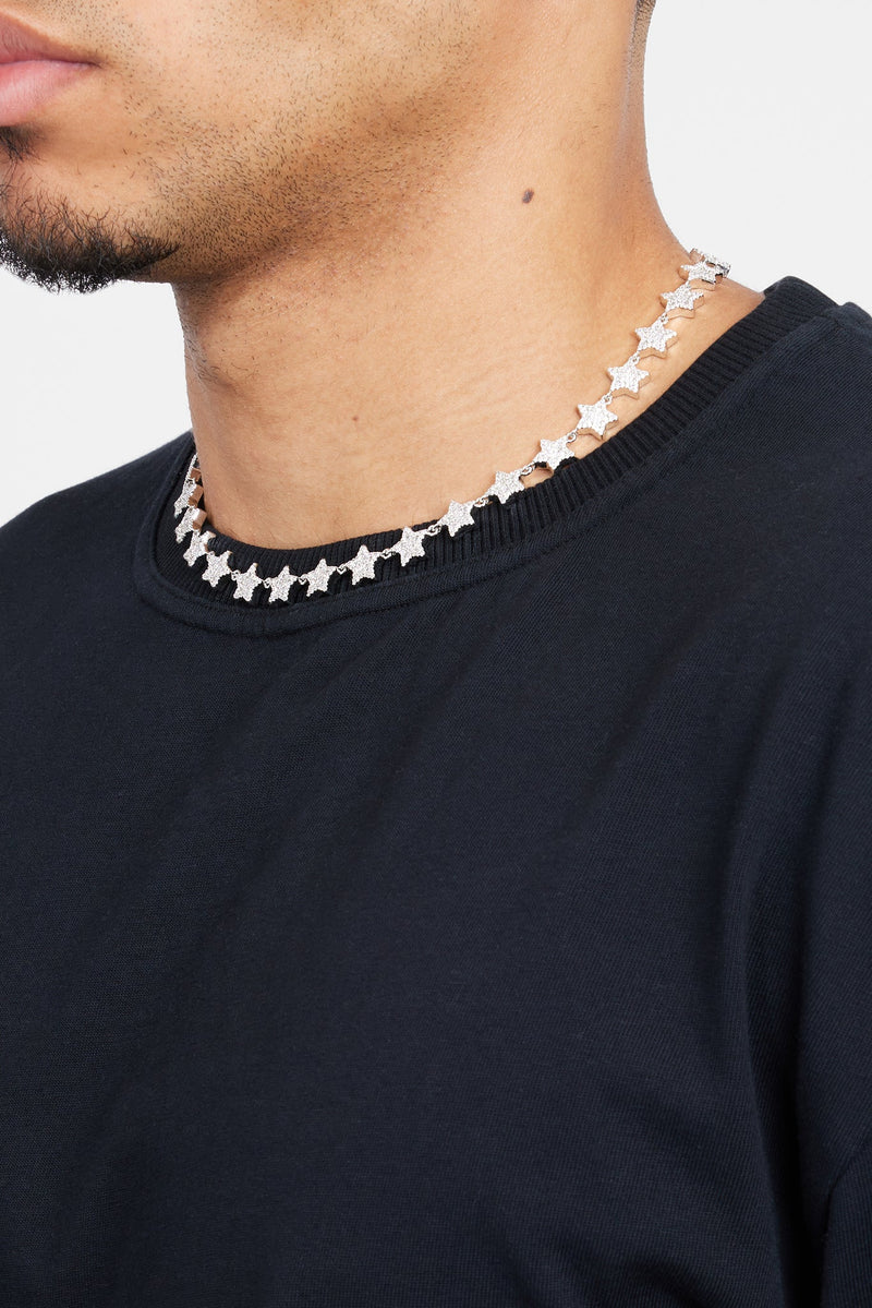 8MM ICED STAR CHAIN - WHITE GOLD