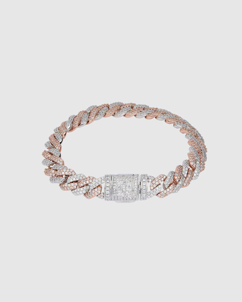 14mm Diamond Prong Link Bracelet - 2 Tone