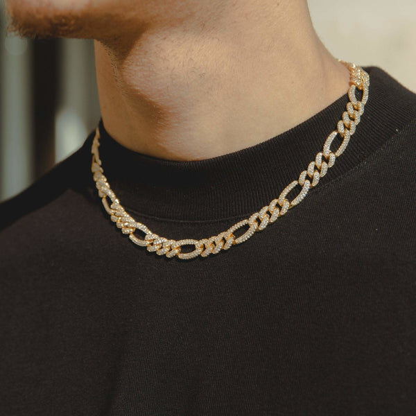 10mm Iced Figaro Chain  - Gold