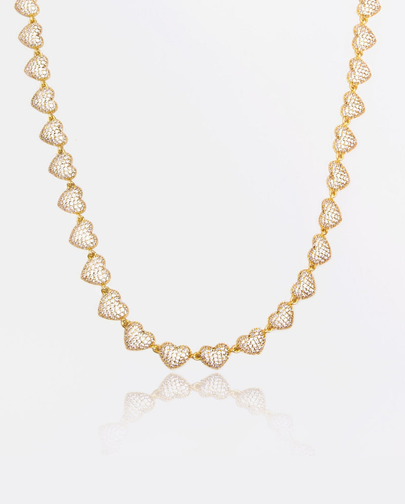 10mm Iced Heart Necklace - Gold