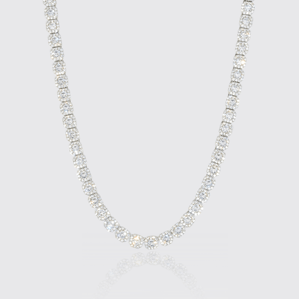 10mm Clustered Tennis Chain - White Gold