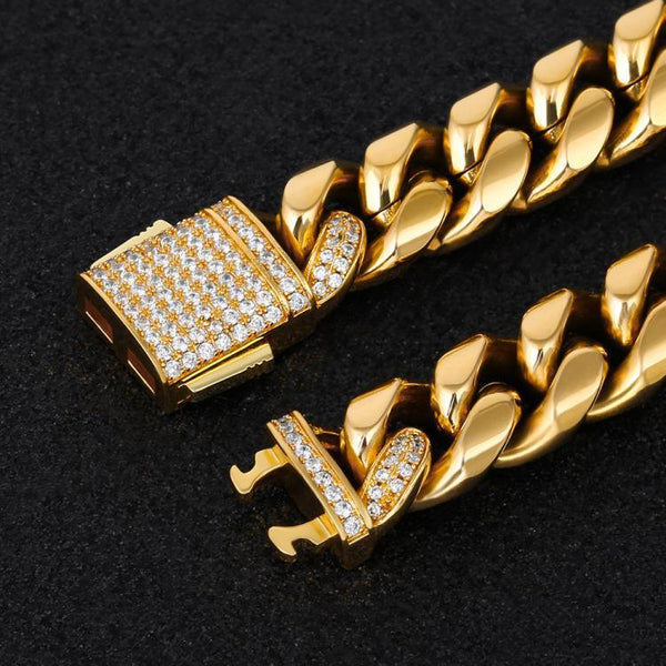 12mm Iced Miami Cuban Link - Gold