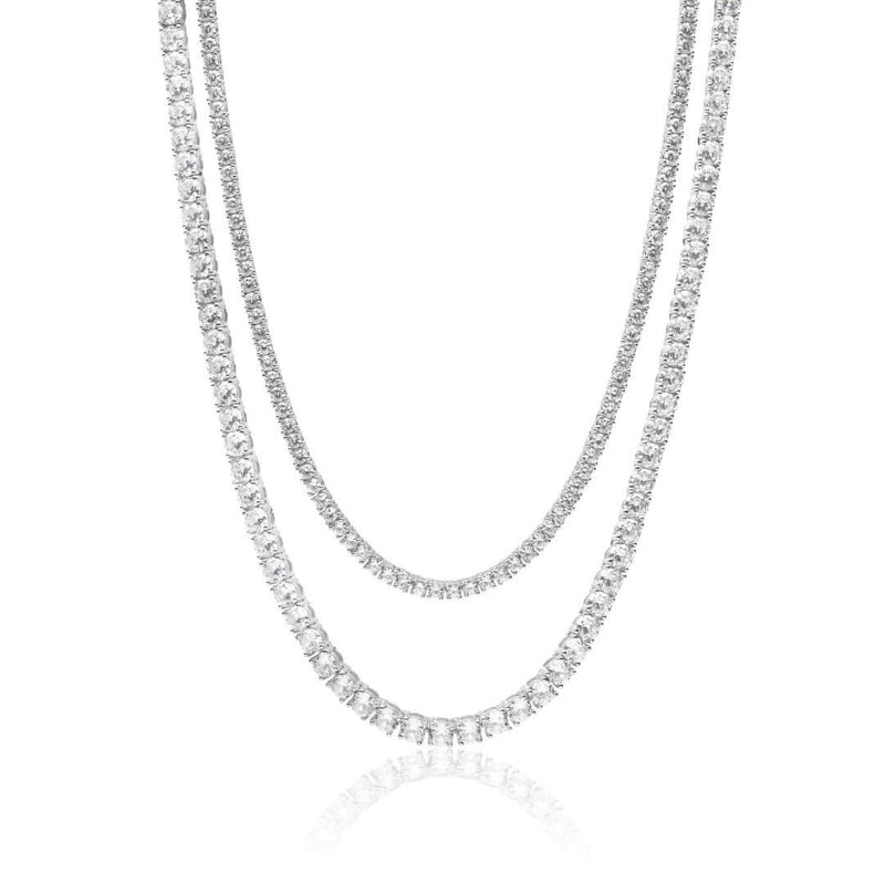 3mm + 5mm Tennis Chain Bundle - White Gold