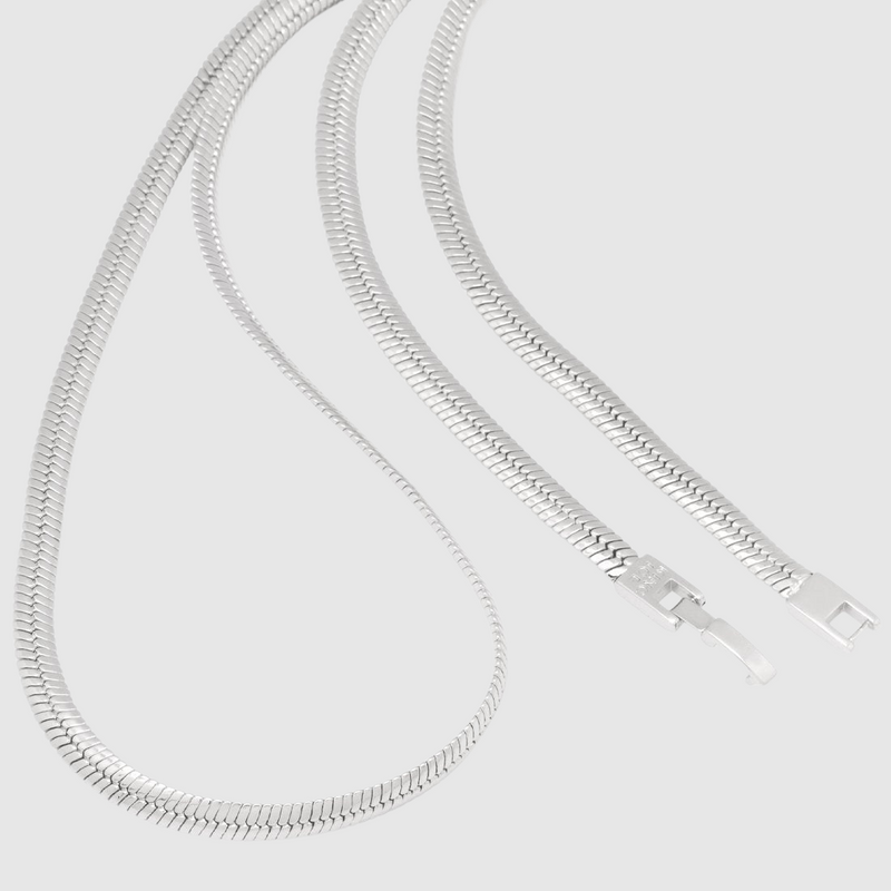 5mm Thick Herringbone Chain Set - White Gold