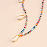 Colorful Beaded Shell Necklace with Handmade Braided Pearl Rice Beads - Gold