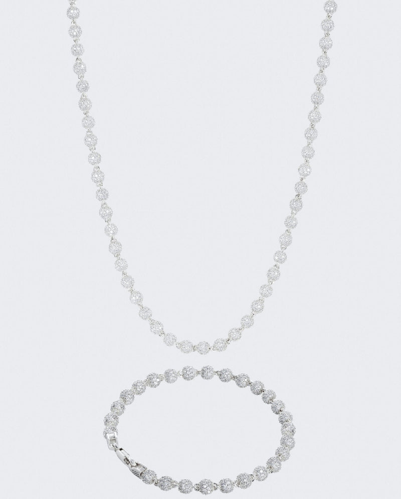 5mm Iced Ball Chain + Bracelet Bundle - White Gold