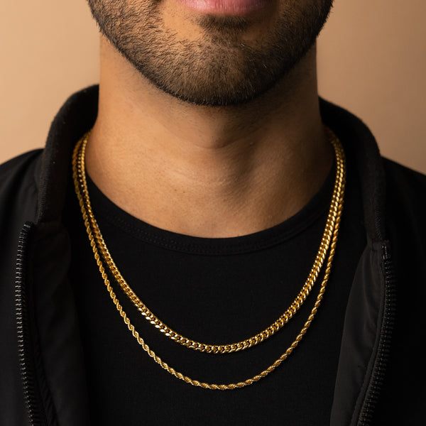 5mm Cuban Link + 3mm Rope Chain Bundle - Gold