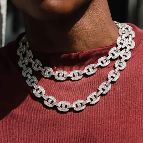 15mm Baguette Mariner Chain - White Gold