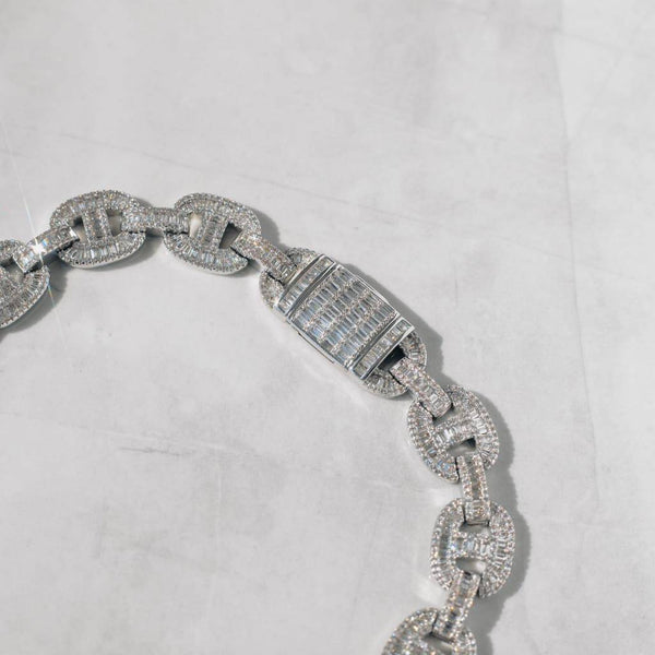 15mm Baguette Mariner Chain - White Gold