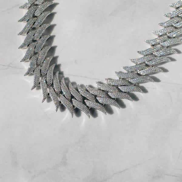 30mm Spiked Cuban Chain - White Gold