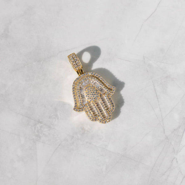 Baguette Hamsa Hand Pendant - Gold