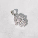 Baguette Hamsa Hand Pendant - White Gold