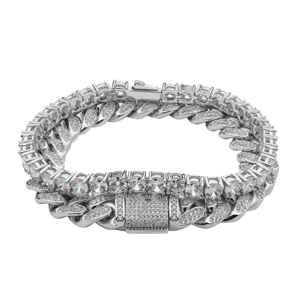 Cuban Link + Tennis Bracelet Bundle - White Gold