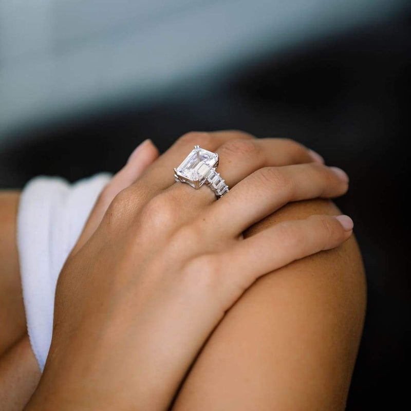 Emerald Cut Diamond Ring - White Gold