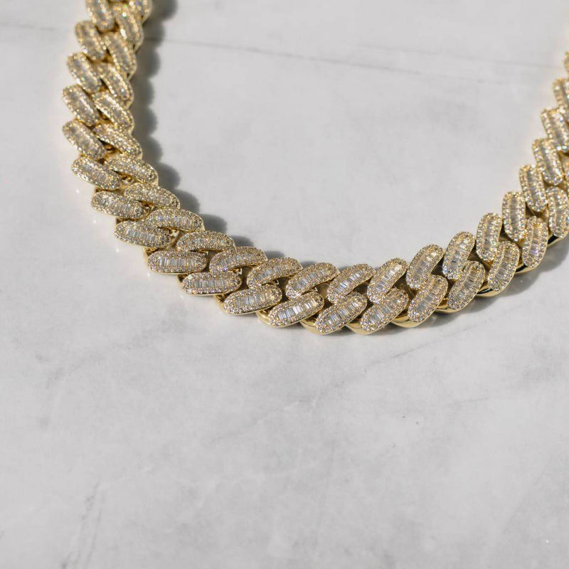 15mm Baguette Cuban Chain - Gold