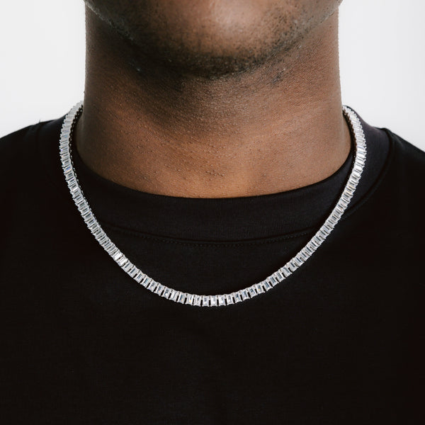 Baguette Tennis Chain - White Gold