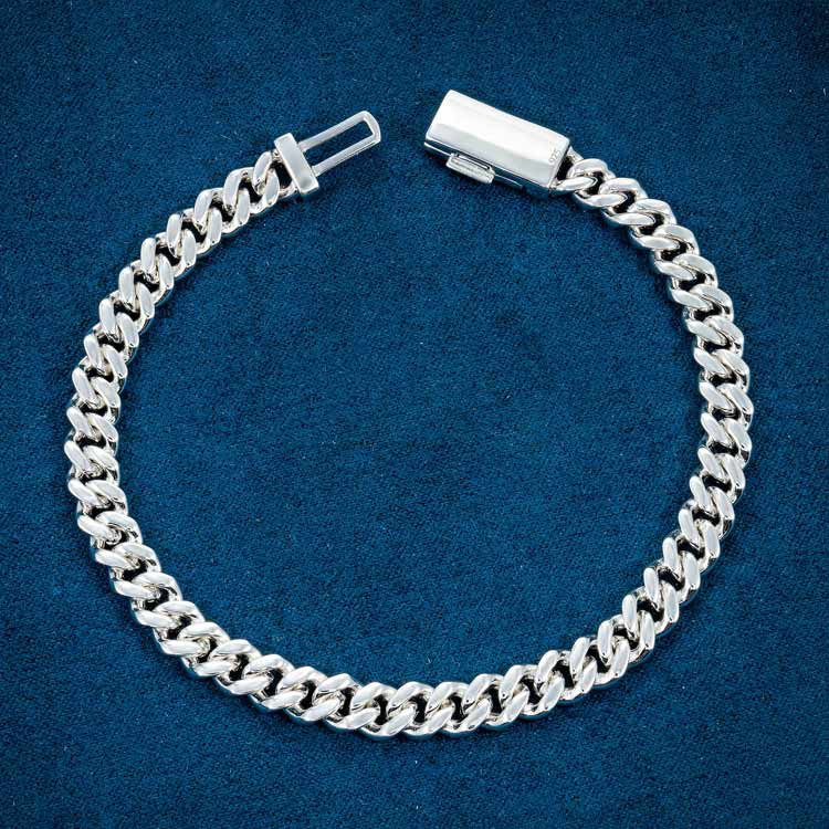 6MM Moissanite Miami Cuban Link Bracelet - White Gold