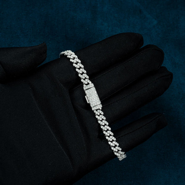 6MM Moissanite Miami Cuban Link Bracelet - White Gold