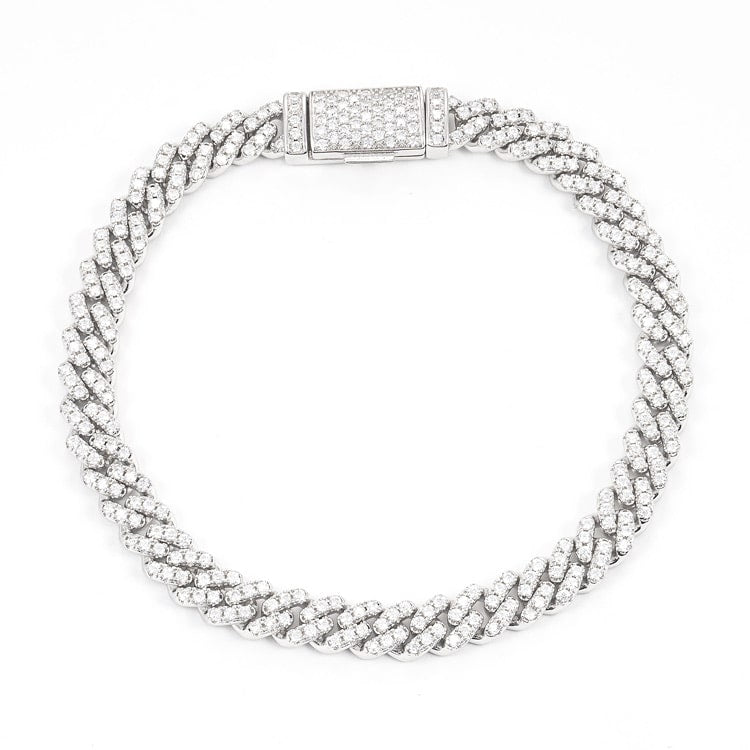 6MM Moissanite Miami Cuban Link Bracelet - White Gold