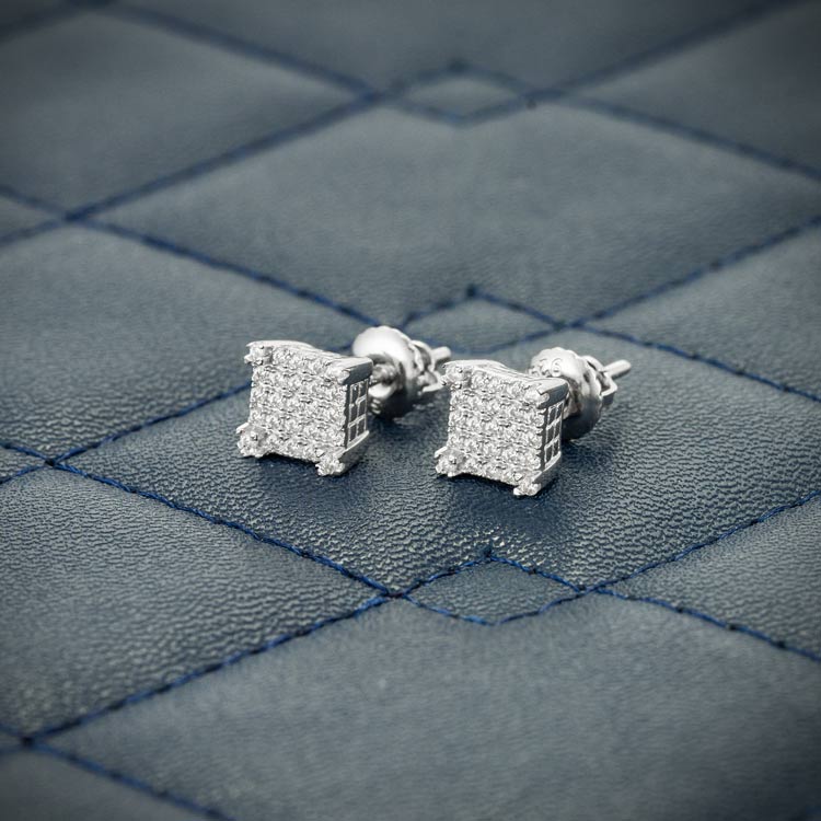 6MM Moissanite Square Cluster Earrings - White Gold