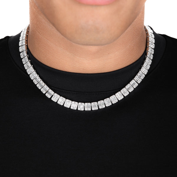 Square Baguette Tennis Chain -  White Gold