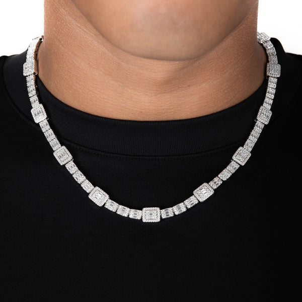 Cluster Baguette Tennis Chain - White Gold