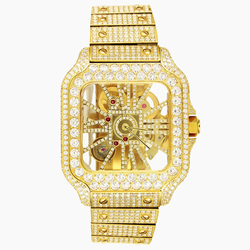 Moissanite Skeleton Dial Yellow Tone Watch