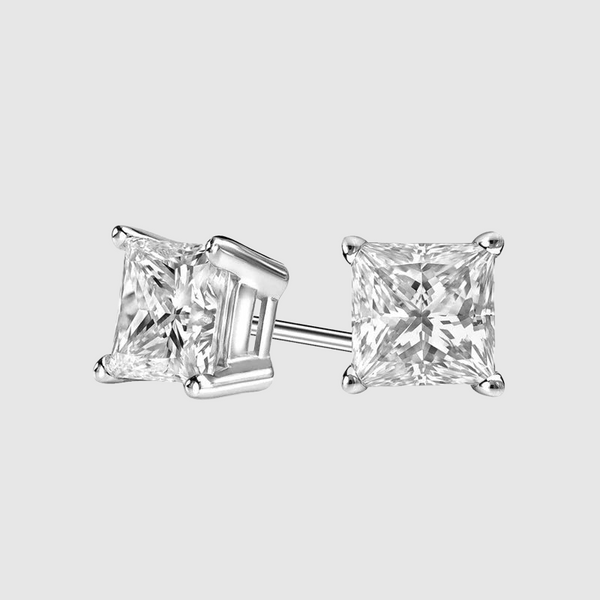 VVS SQUARE STUD EARRINGS 1.2 CTW   - White Gold Vermeil