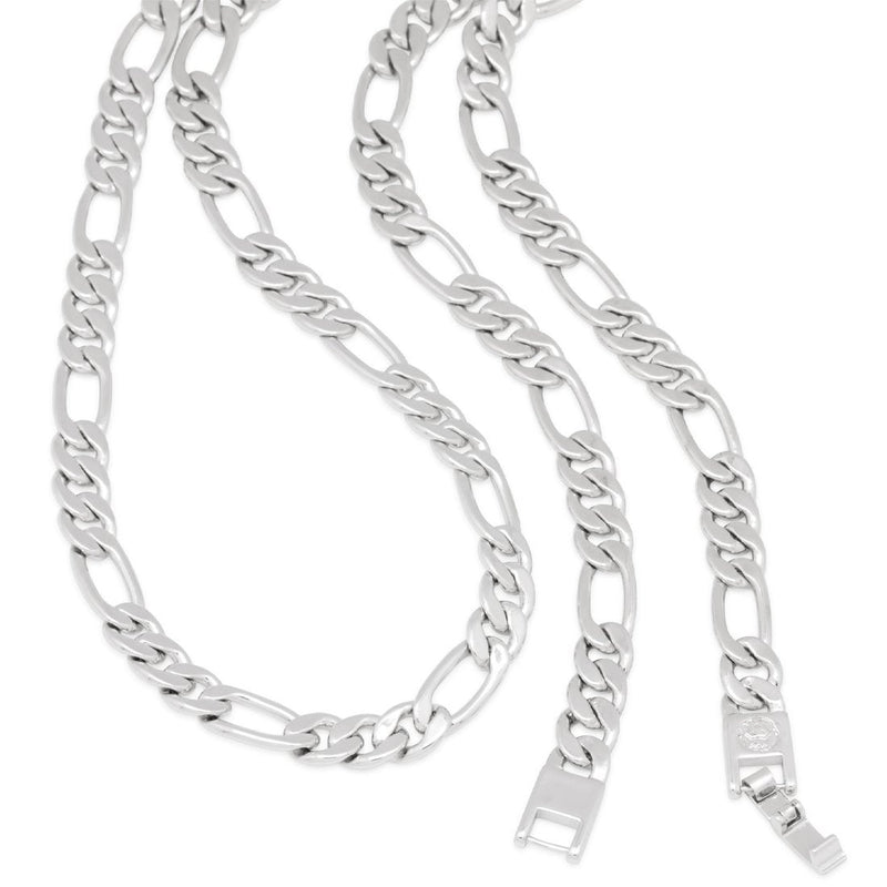 8mm Figaro Chain Choker Set - White Gold