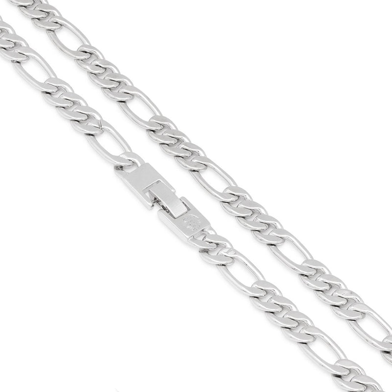 8mm Figaro Chain Choker Set - White Gold