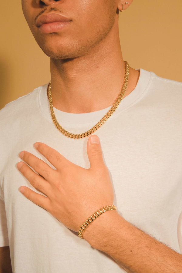 8mm Miami Cuban Chain + Bracelet Bundle - Gold