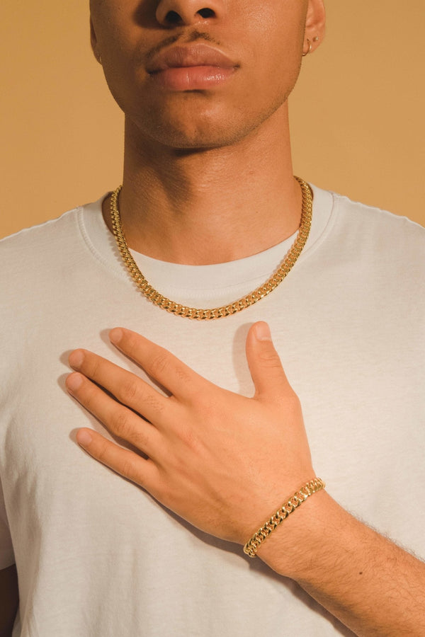 8mm Miami Cuban Chain + Bracelet Bundle - Gold