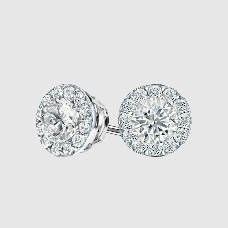 VVS HALO STUD EARRINGS 2.4CTW   - White Gold Vermeil