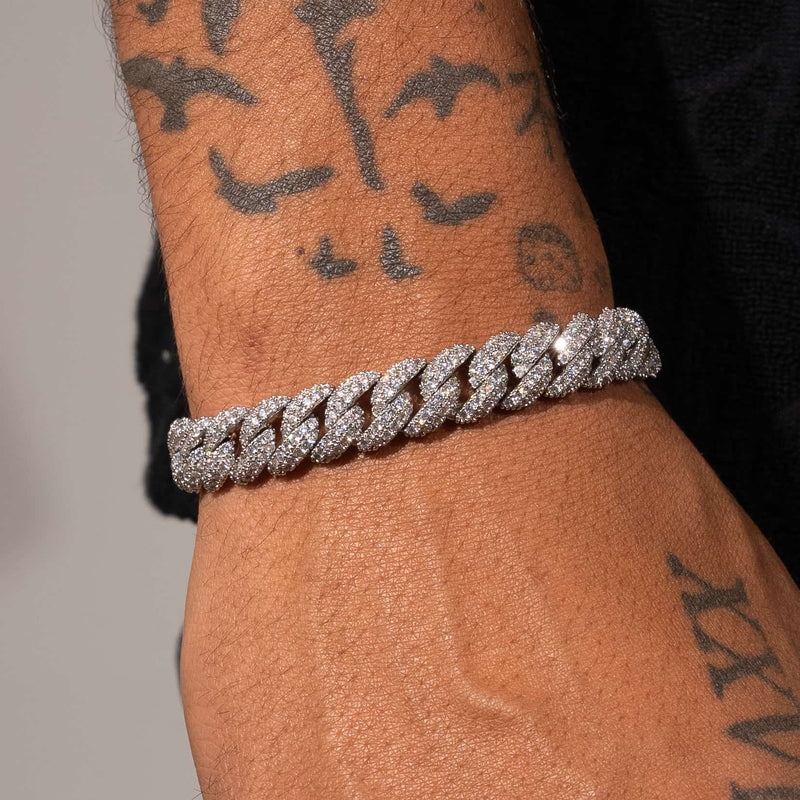 9mm Iced Cuban Link Bracelet - White Gold