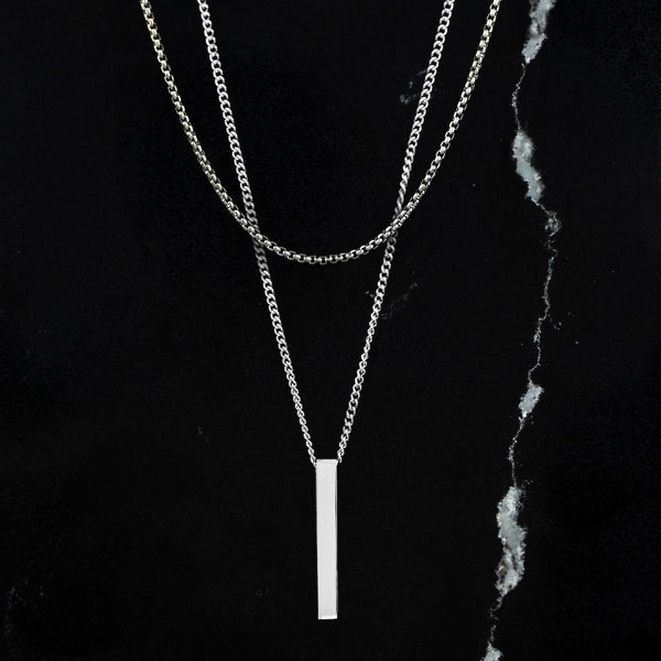 Bar Necklace Set - White Gold