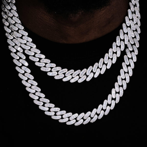 18MM Baguette Cuban Link Chain - White gold