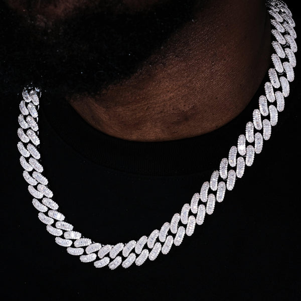 18MM Baguette Cuban Link Chain - White gold