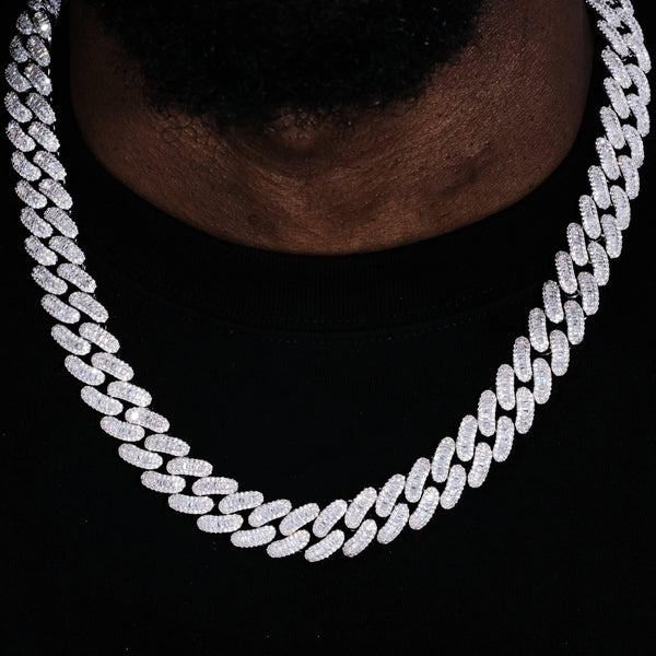 18MM Baguette Cuban Link Chain - White gold