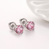 PINK VVS ROUND 1CT EARRINGS   - White Gold Vermeil