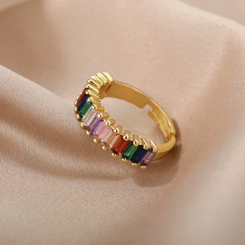 Multi Color VVS baguette ring - Gold