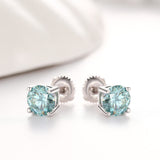 BLUE VVS ROUND 1CT EARRINGS   - White Gold Vermeil