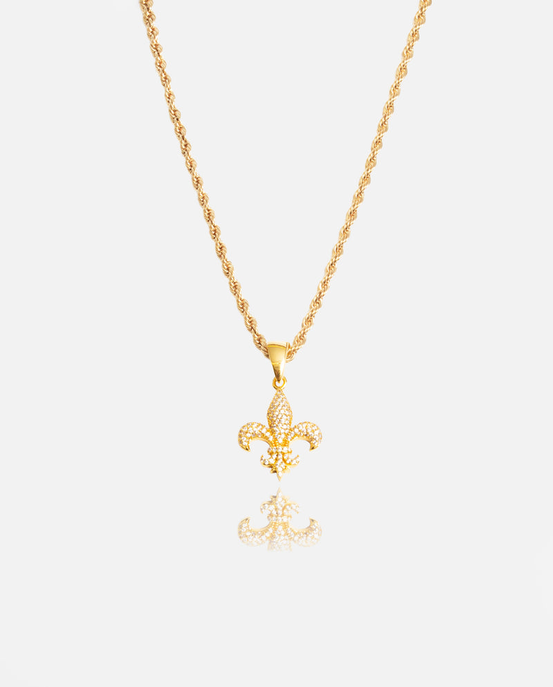 Iced Fleur-de-lis Pendant - Gold