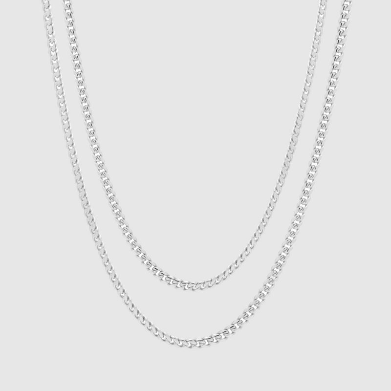 3mm Miami Cuban Chain Set - White Gold