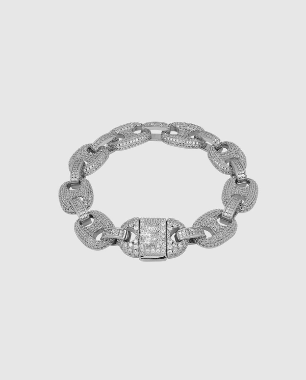 12mm Iced Mariner Link Bracelet - White Gold