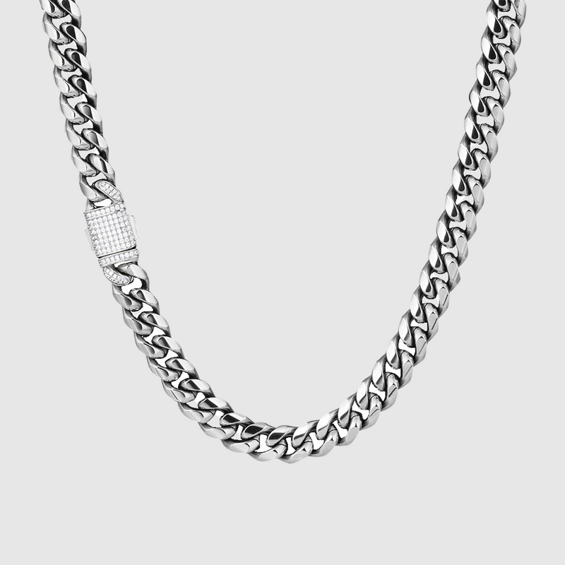 12mm Iced Miami Cuban Link - White Gold